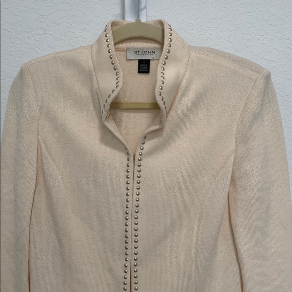 St. John Collection Cream Hook Closure Wool Blend Cardigan - Picture 3 of 9